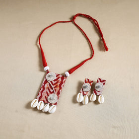 Buy Red Handmade Shell Work Fabart Necklace Set
