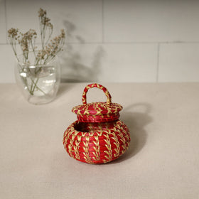 Handmade Sikki Grass Red Multipurpose Utility Box (Small)