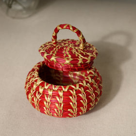 Handmade Sikki Grass Red Multipurpose Utility Box (Small)