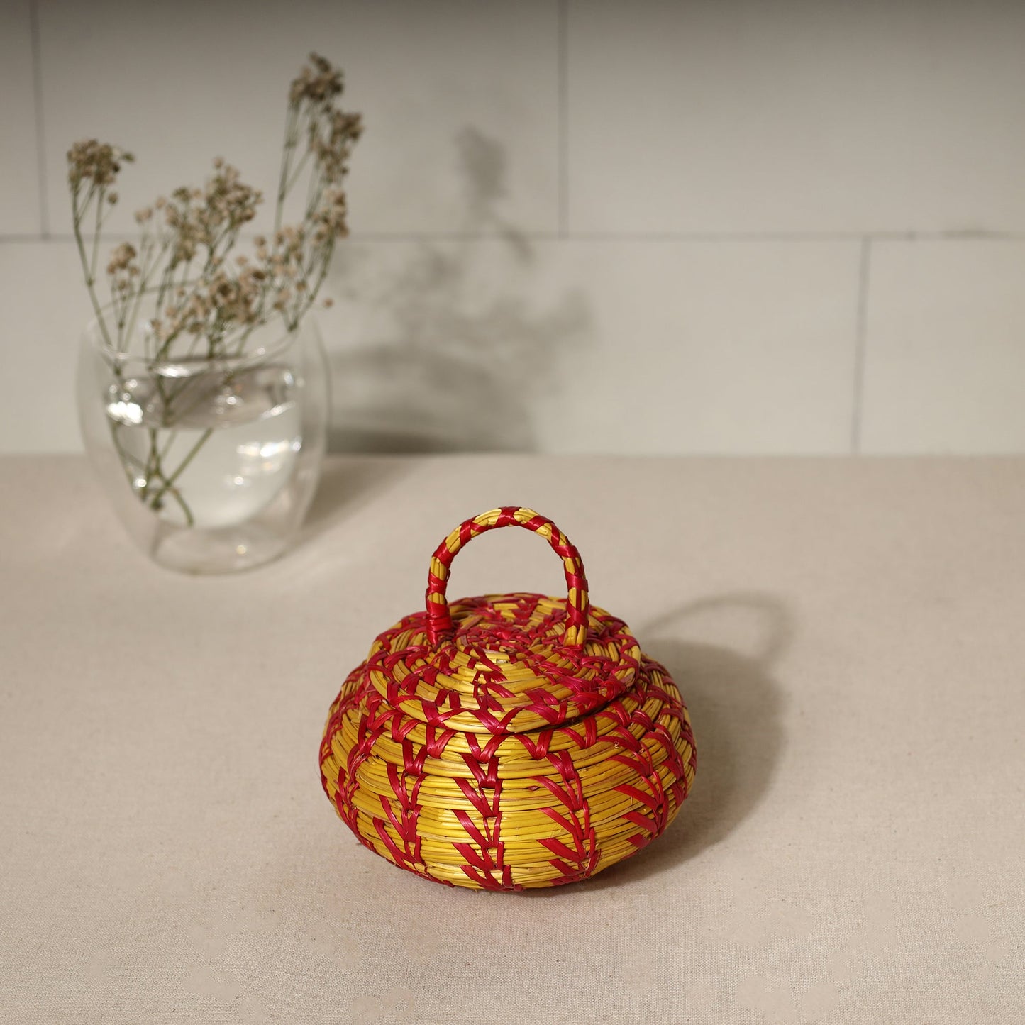 Handmade Sikki Grass Multipurpose Red Utility Box (Small)