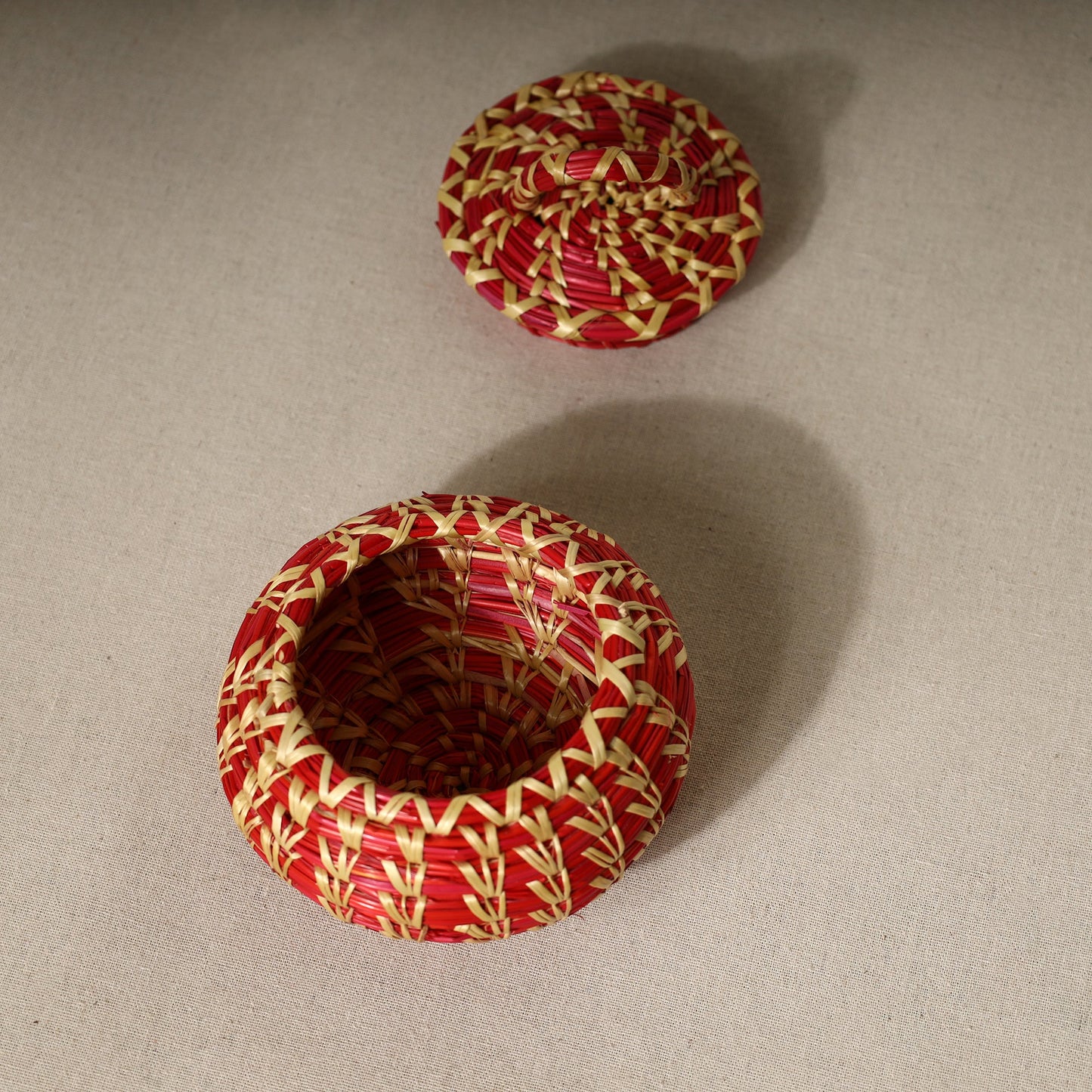 Handmade Sikki Grass Red Multipurpose Utility Box (Small)