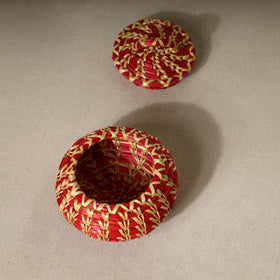 Handmade Sikki Grass Red Multipurpose Utility Box (Small)