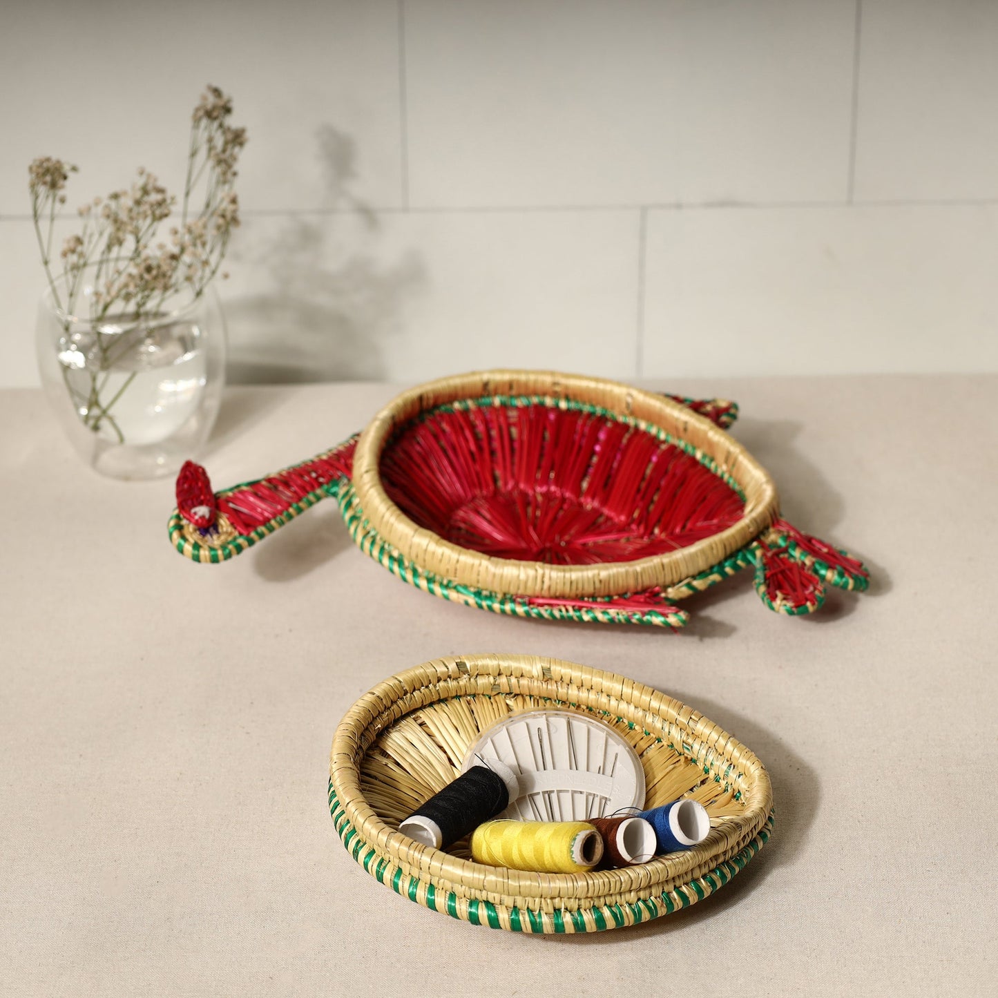  Sikki Grass Peacock Decorative Red Multipurpose Box 