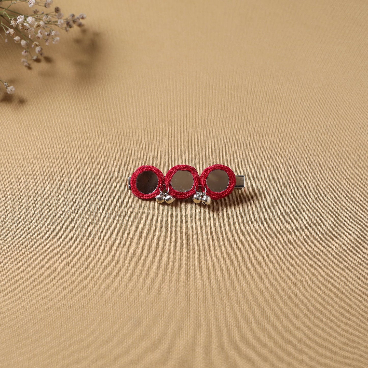 Handmade thread mirror work hair clip 07 - handcrafted