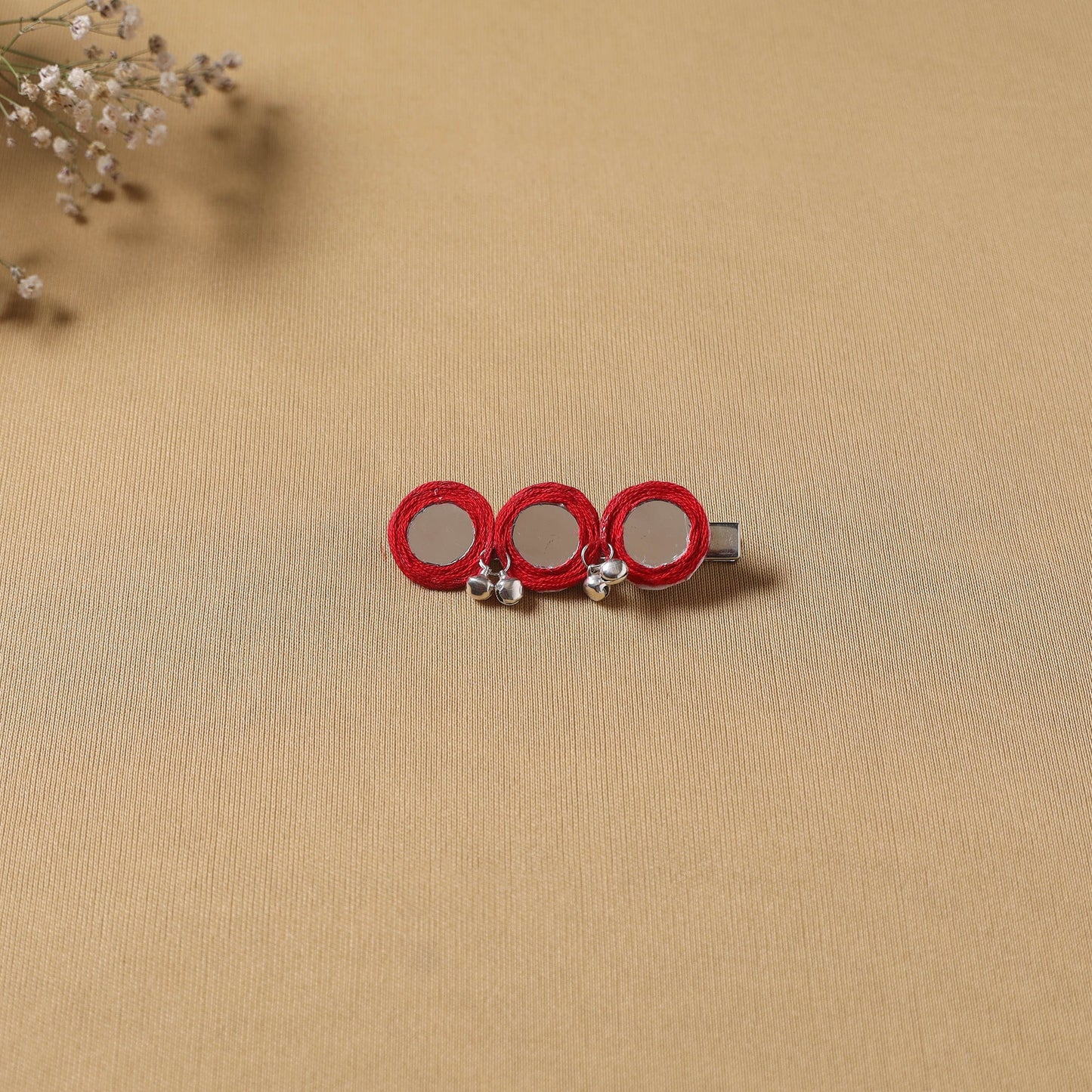 Handmade thread mirror work hair clip 12 - handcrafted