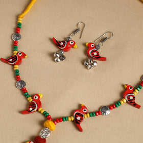 Red - handmade wooden bird beaded necklace set 03