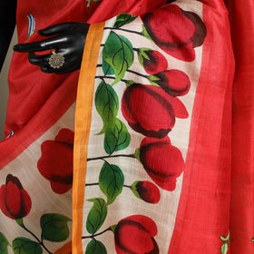 Red - handpainted bishnupuri silk bengal kantha embroidery