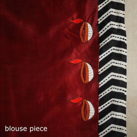 Red - handpainted bishnupuri silk bengal kantha embroidery