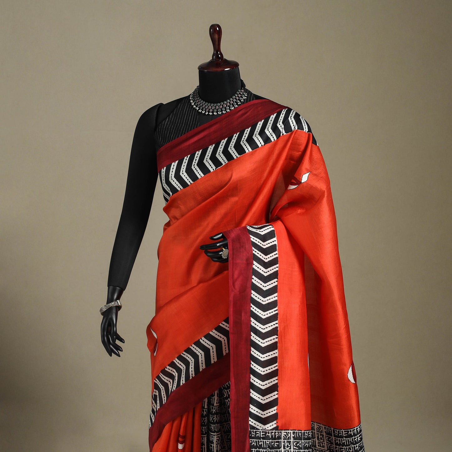 Red - handpainted bishnupuri silk bengal kantha embroidery