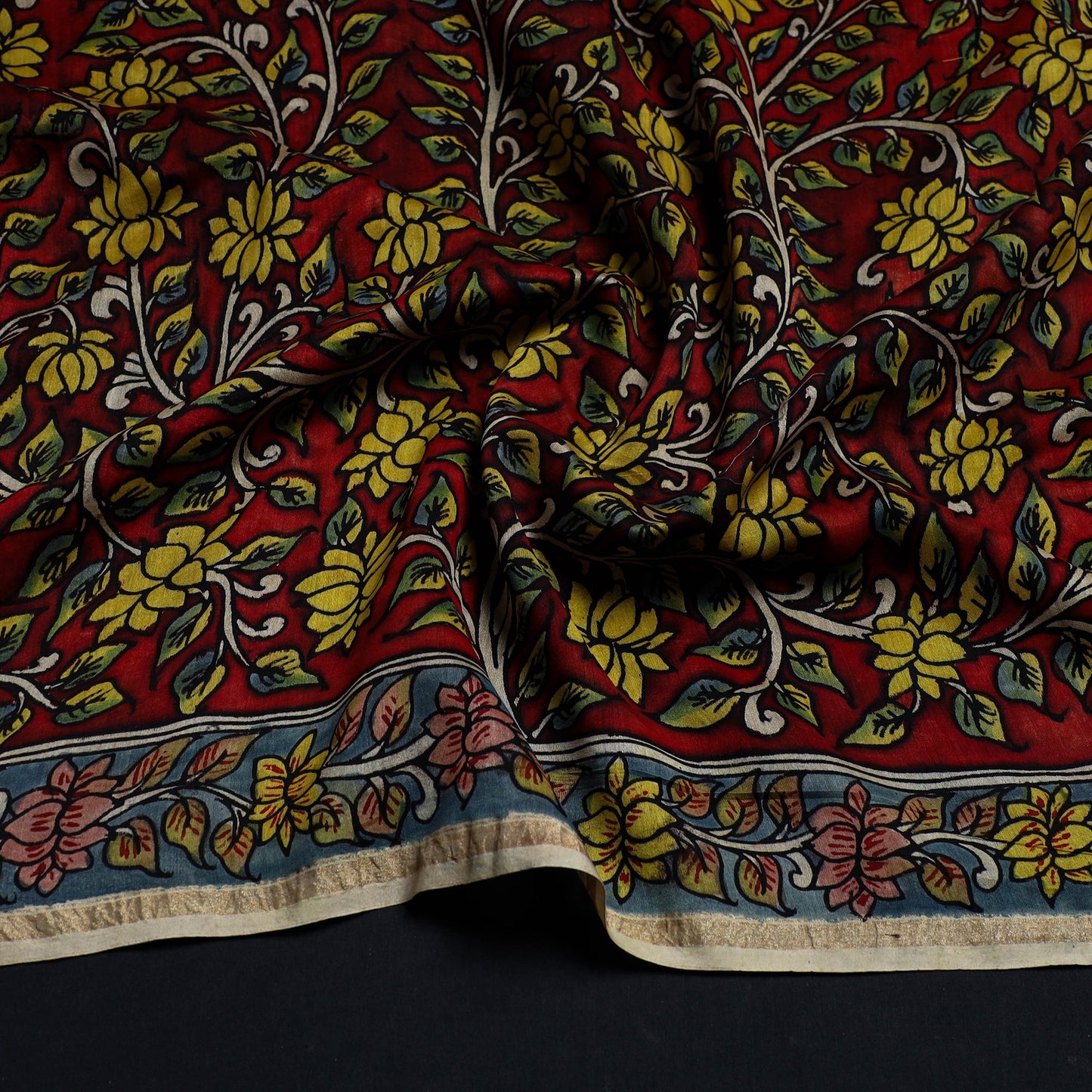 Red - handpainted chanderi silk kalamkari blouse piece 23