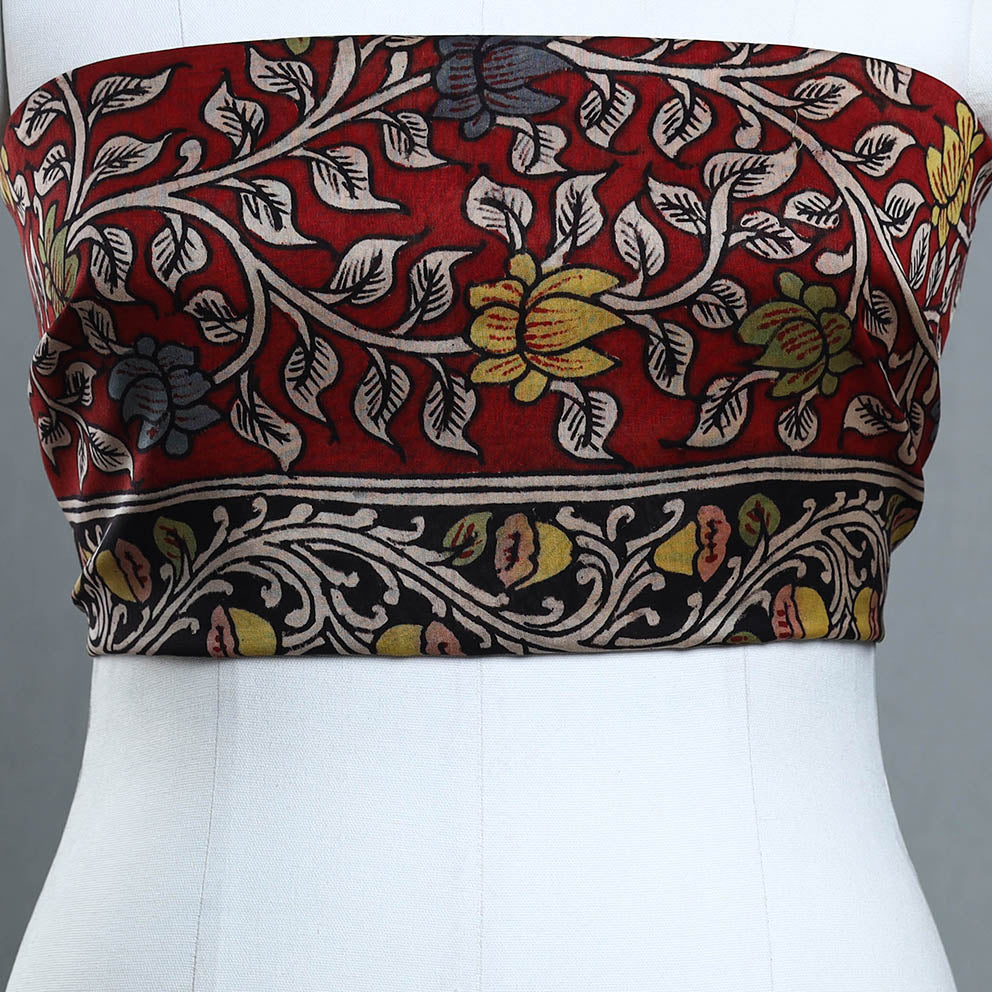 Buy Red Handpainted Chanderi Silk Kalamkari Blouse Piece