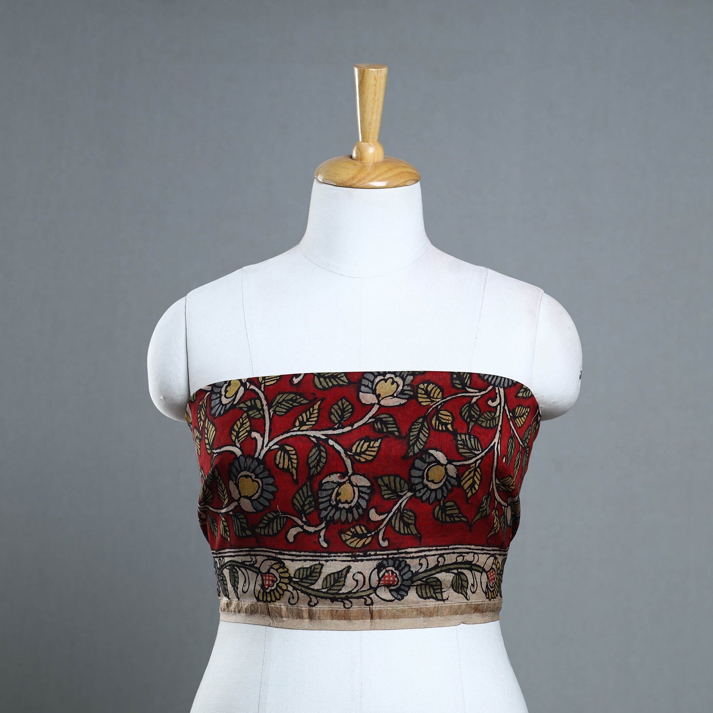 Buy Red Handpainted Chanderi Silk Kalamkari Blouse Piece