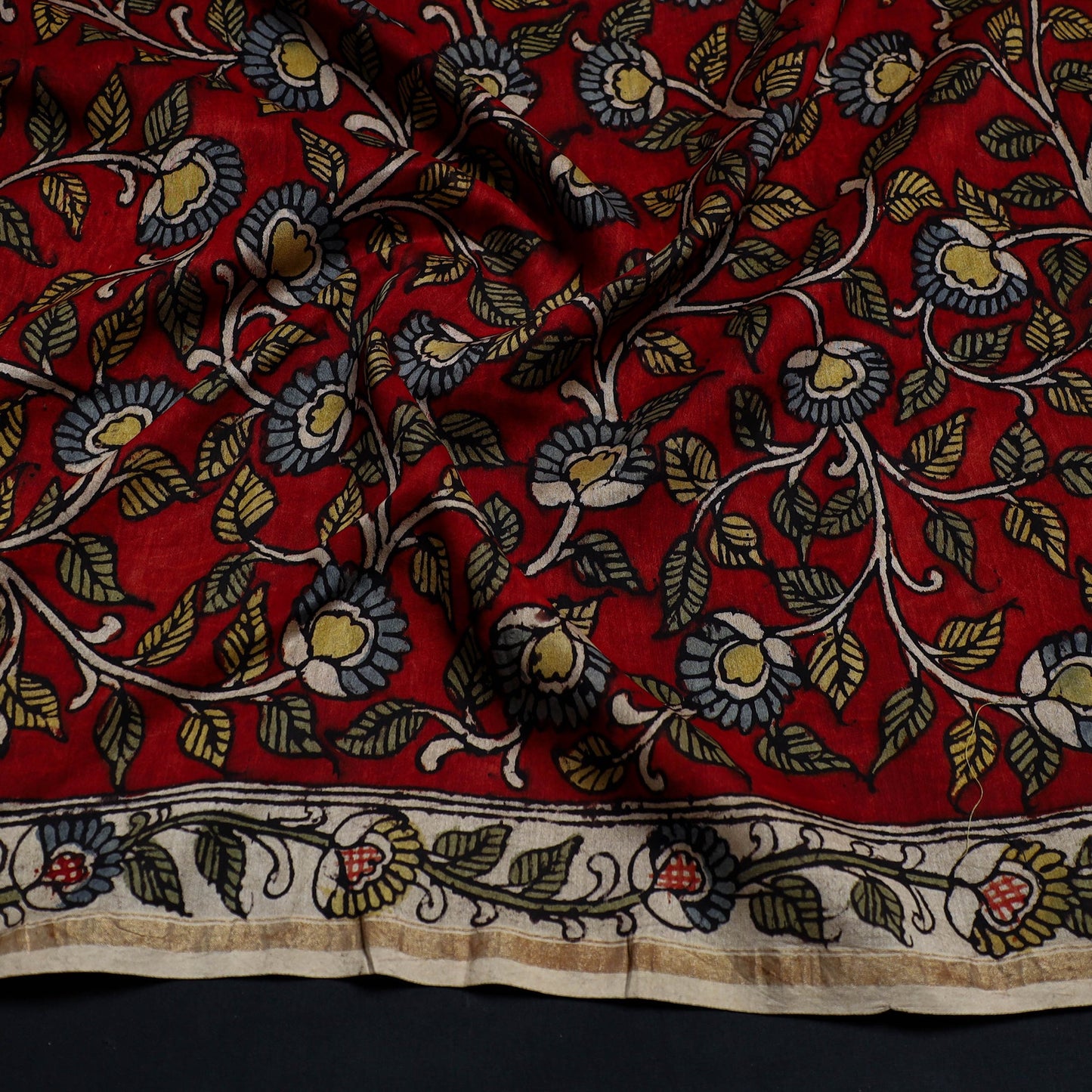 Buy Red Handpainted Chanderi Silk Kalamkari Blouse Piece