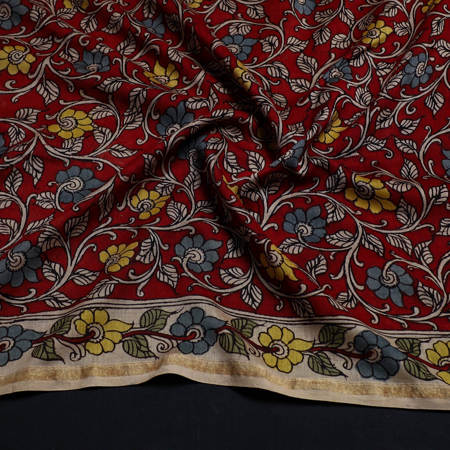 Buy Red Handpainted Chanderi Silk Kalamkari Blouse Piece