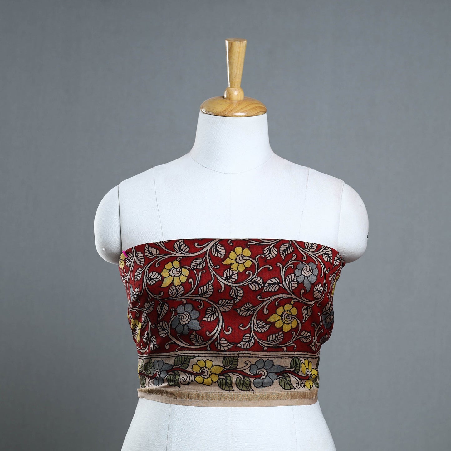 Buy Red Handpainted Chanderi Silk Kalamkari Blouse Piece