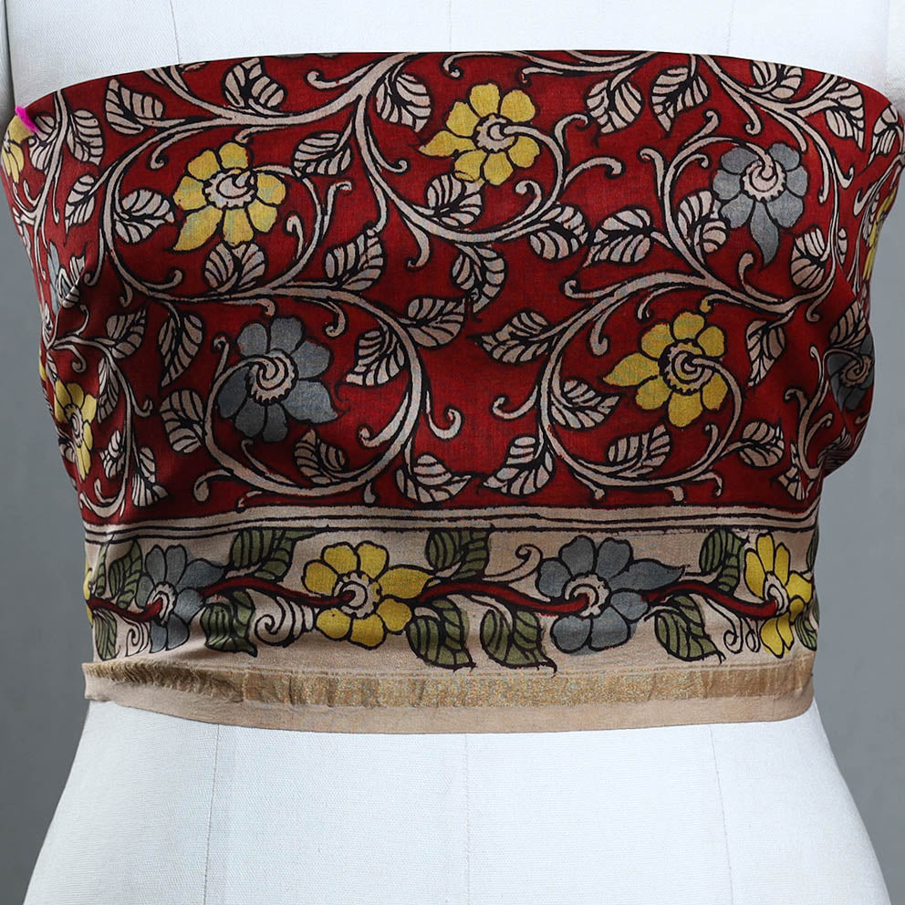 Buy Red Handpainted Chanderi Silk Kalamkari Blouse Piece