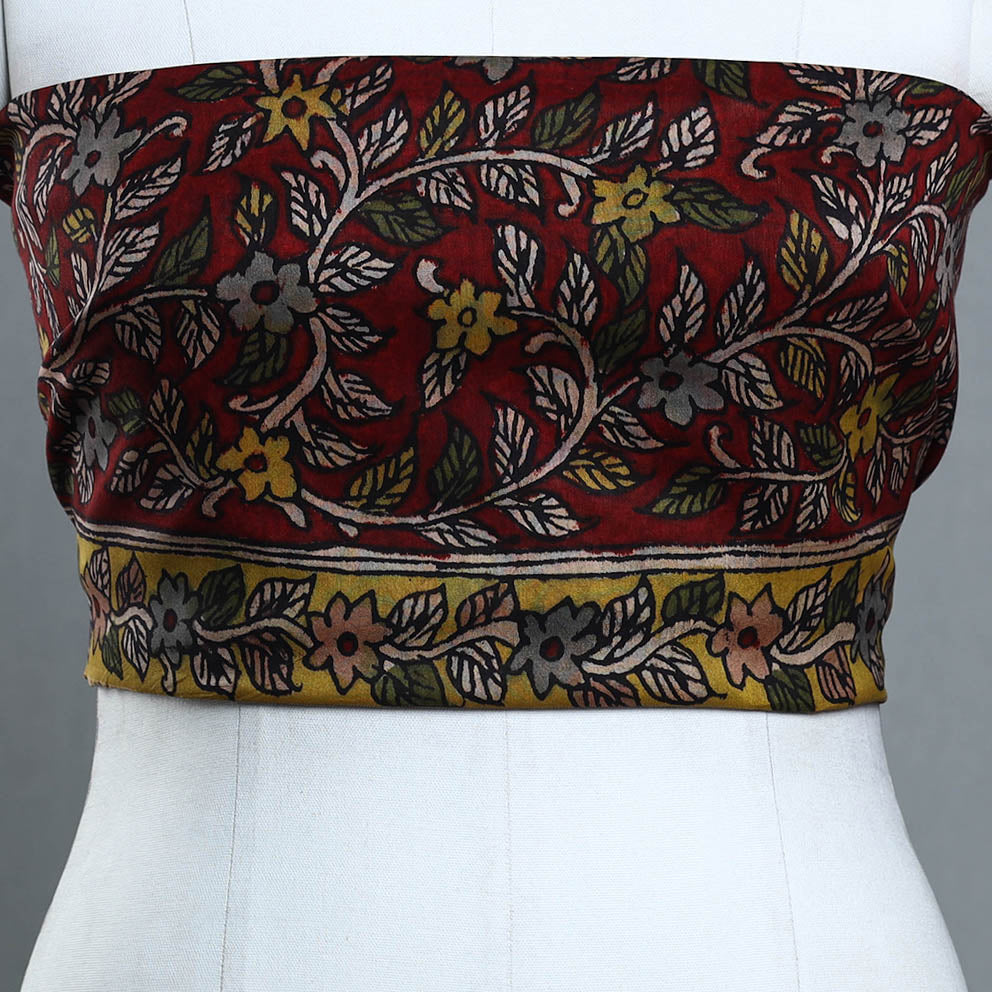 Buy Red Handpainted Chanderi Silk Kalamkari Blouse Piece