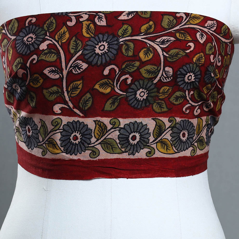 Buy Red Handpainted Cotton Kalamkari Blouse Piece