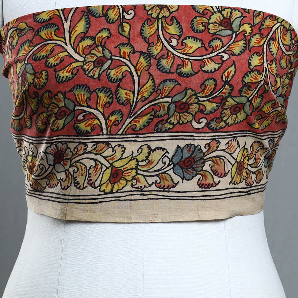 Buy Red Handpainted Cotton Kalamkari Blouse Piece