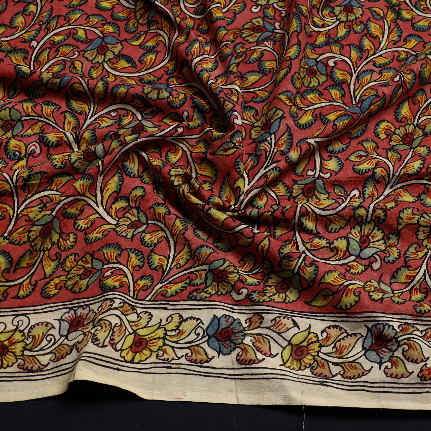 Buy Red Handpainted Cotton Kalamkari Blouse Piece