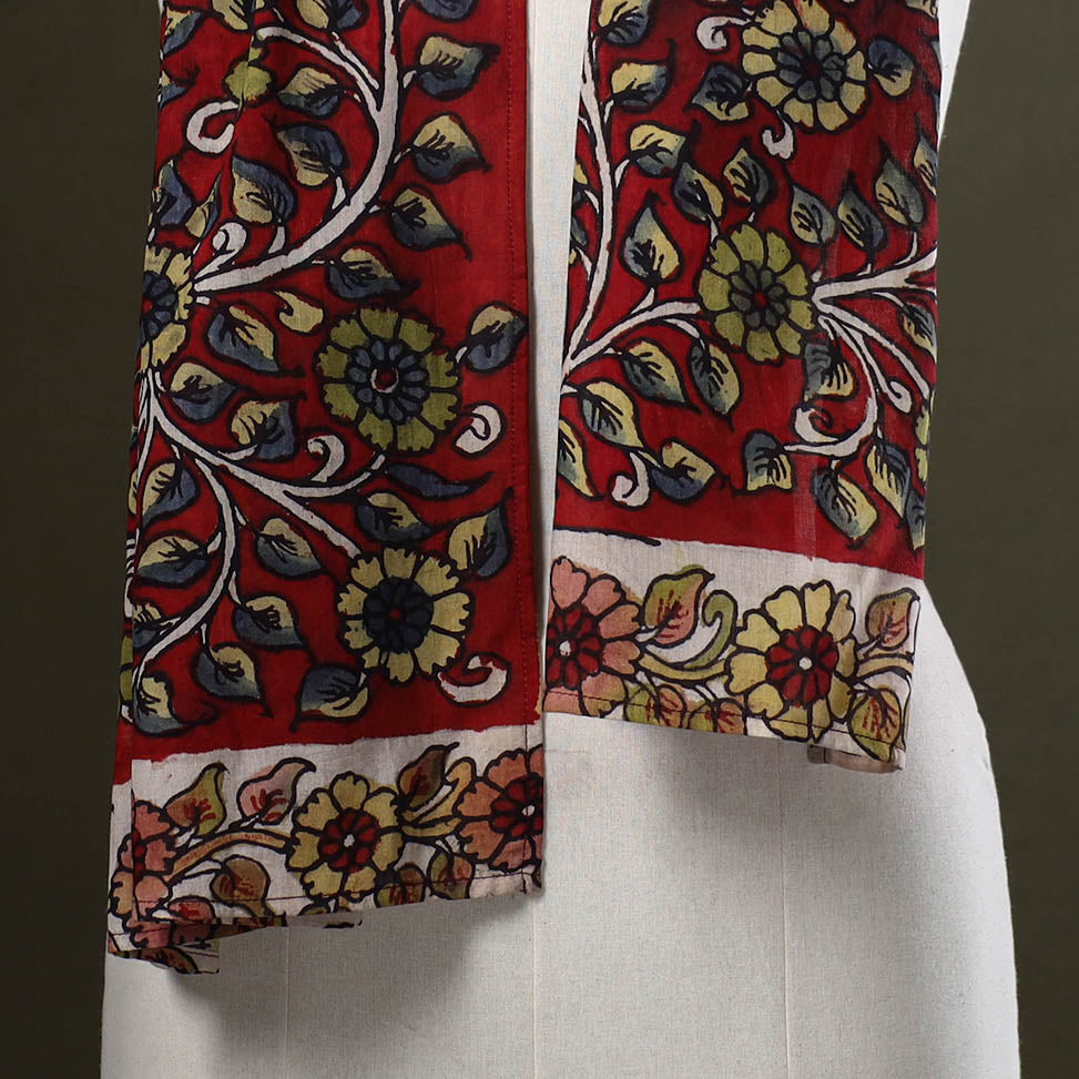 Red Handpainted Cotton Kalamkari Stole