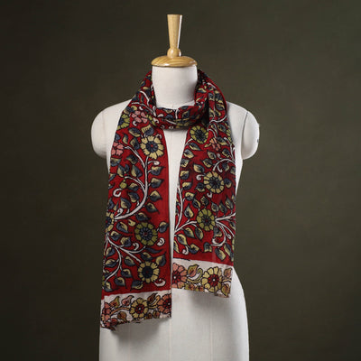 Red Handpainted Cotton Kalamkari Stole
