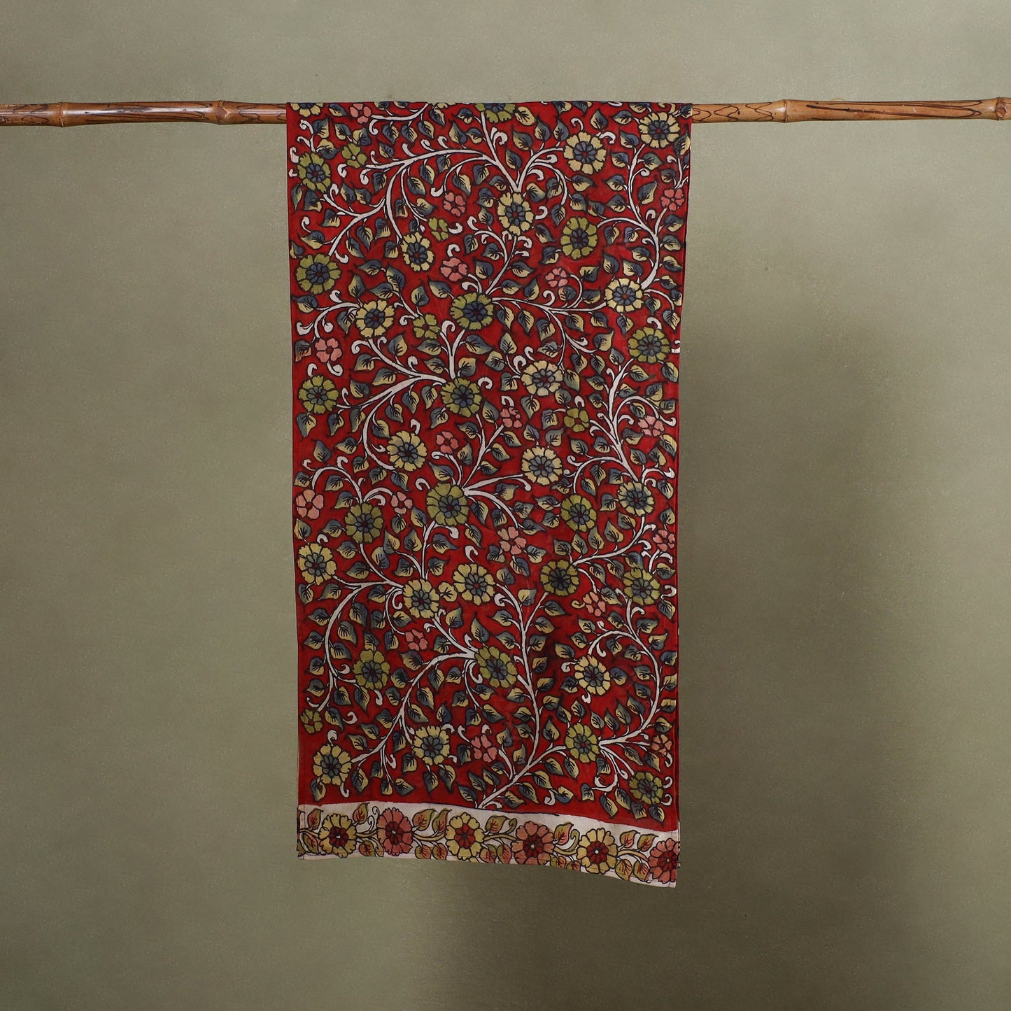 Red Handpainted Cotton Kalamkari Stole