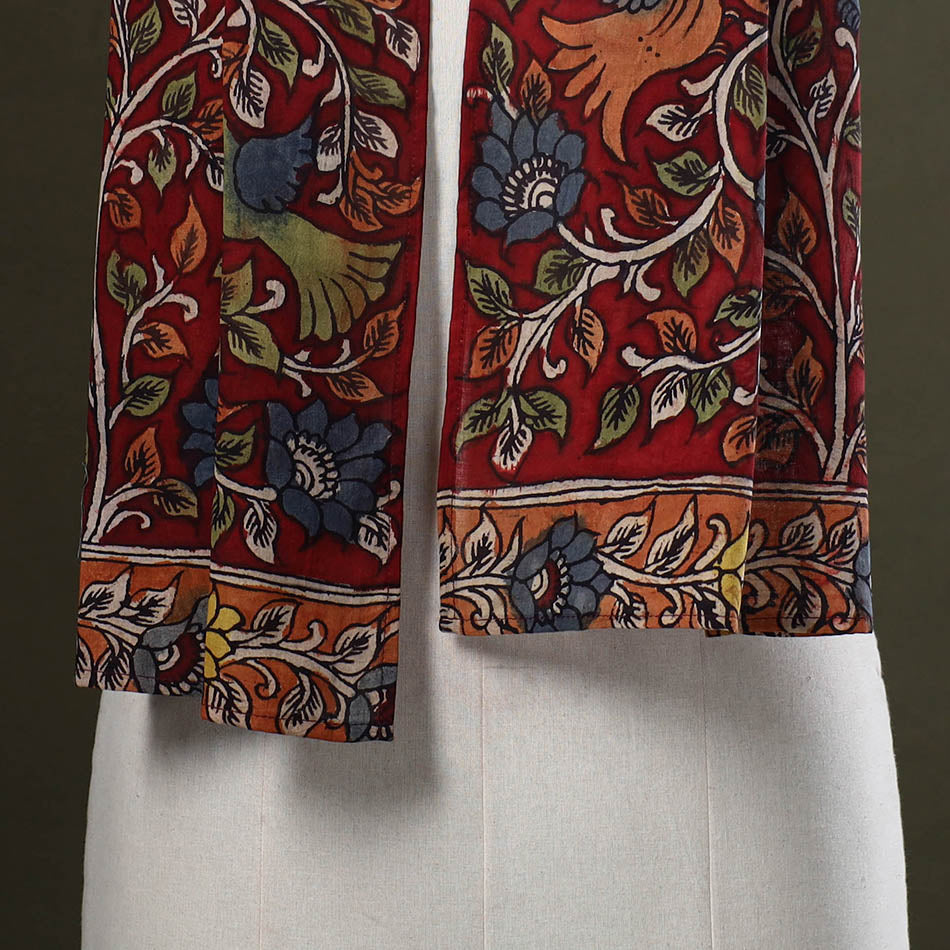 Red Handpainted Cotton Kalamkari Stole