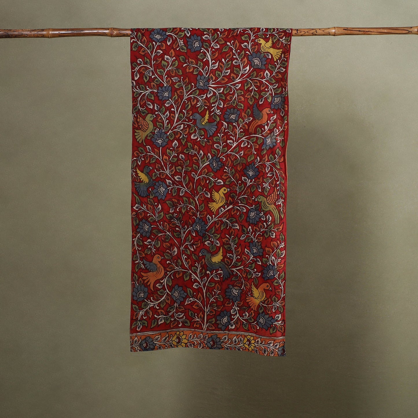 Red Handpainted Cotton Kalamkari Stole