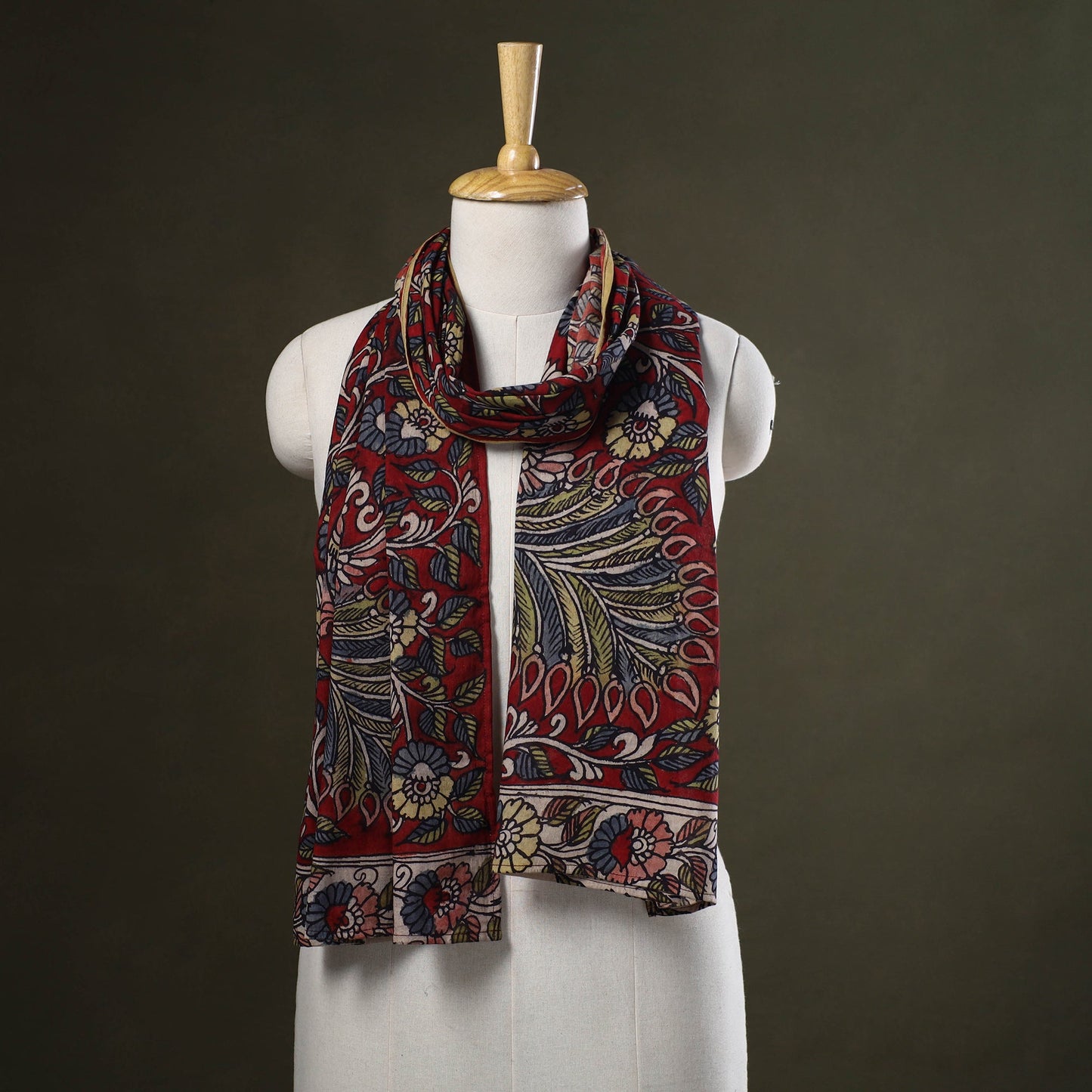 Red Handpainted Cotton Kalamkari Stole