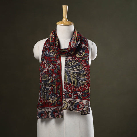 Red Handpainted Cotton Kalamkari Stole