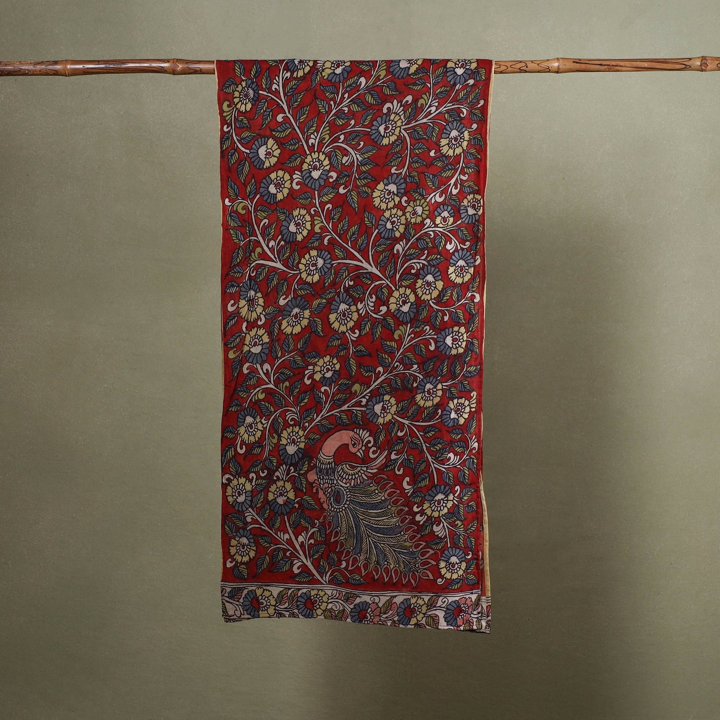 Red Handpainted Cotton Kalamkari Stole