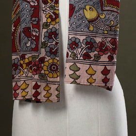 Red - handpainted cotton kalamkari stole 12 - handcrafted