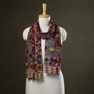 Red - handpainted cotton kalamkari stole 12 - handcrafted