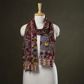 Red - handpainted cotton kalamkari stole 12 - handcrafted