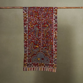 Red - handpainted cotton kalamkari stole 12 - handcrafted