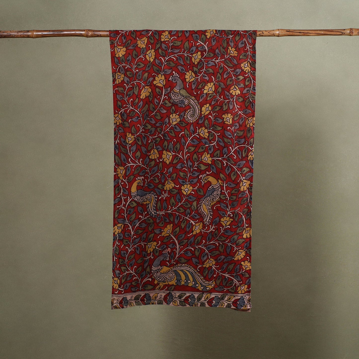 Red - handpainted cotton kalamkari stole 14 - handcrafted