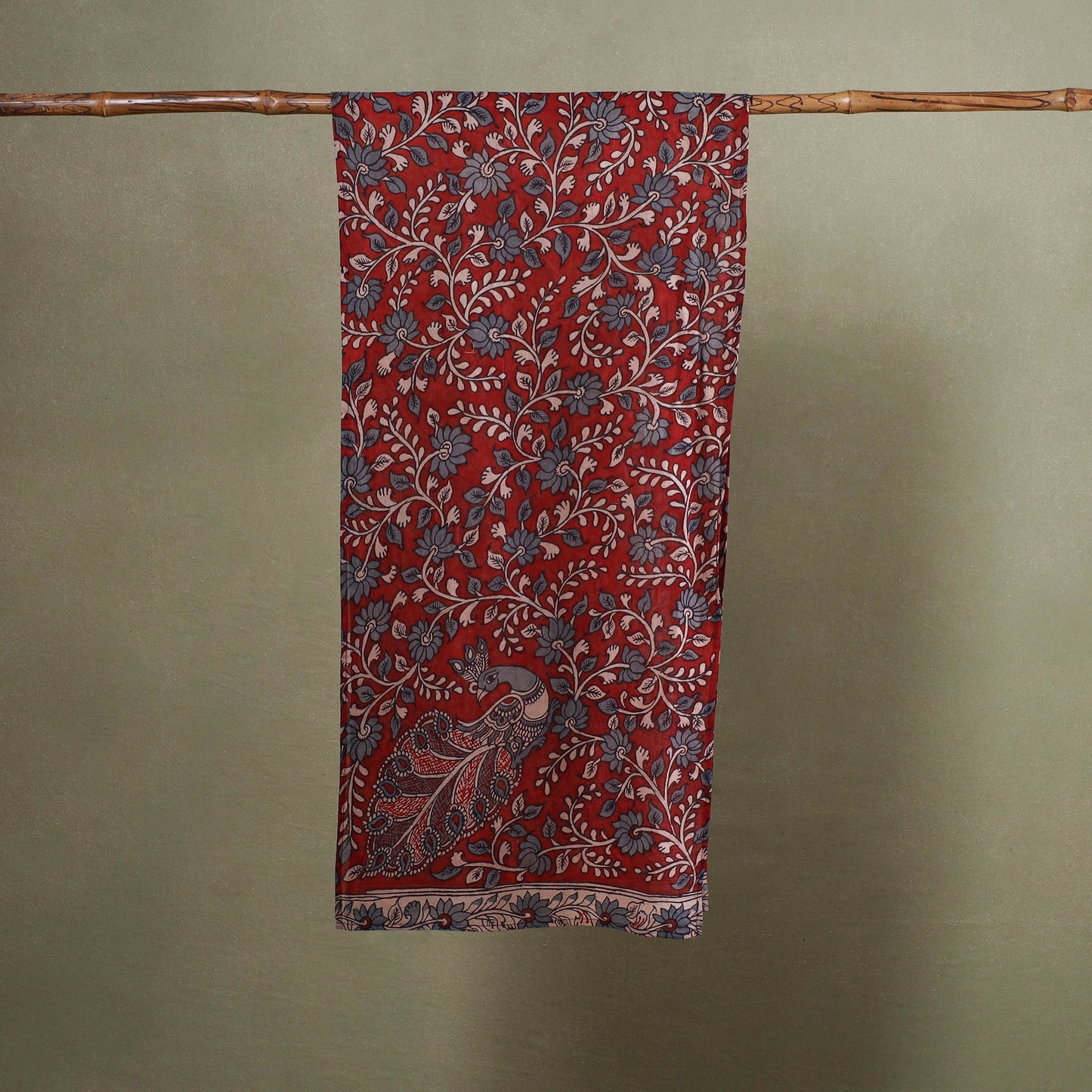 Red Handpainted Cotton Kalamkari Stole