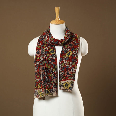  Red Handpainted Cotton Kalamkari Stole Online