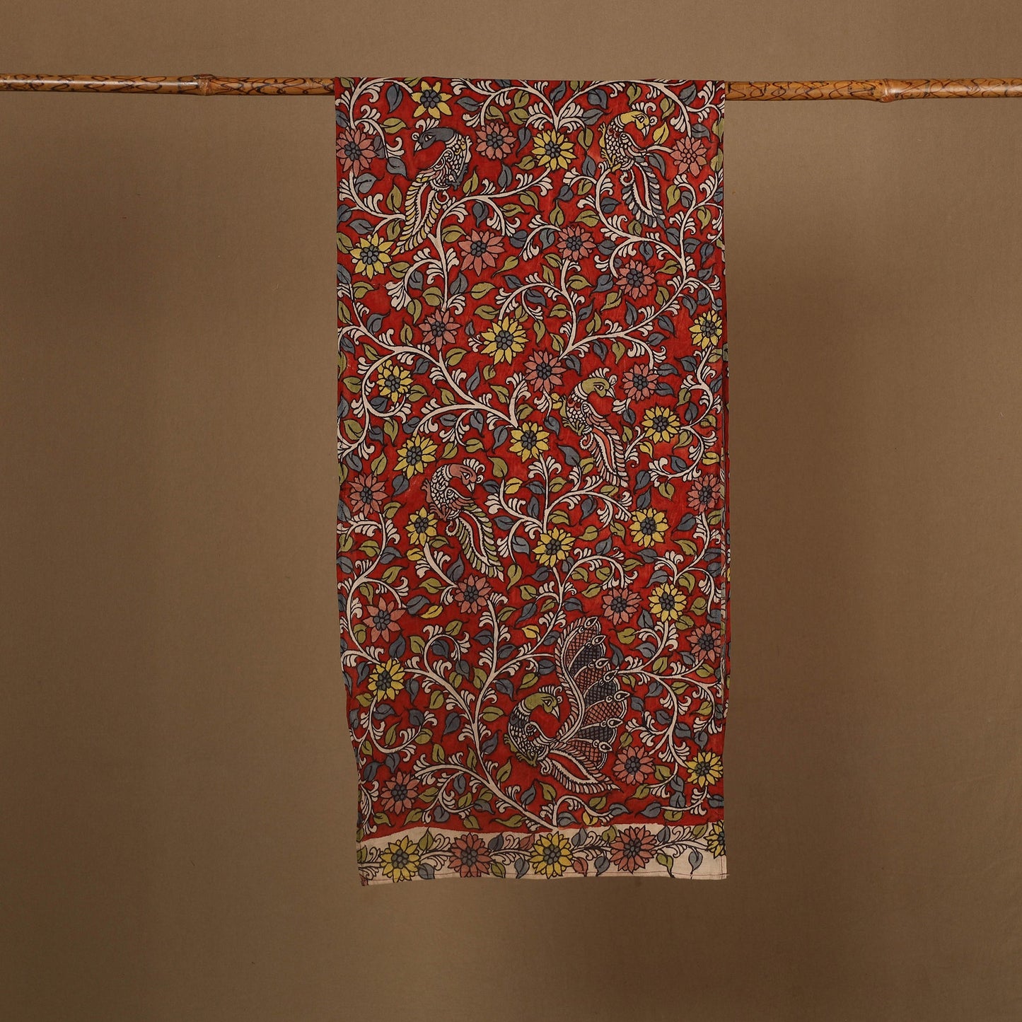  Red Handpainted Cotton Kalamkari Stole Online