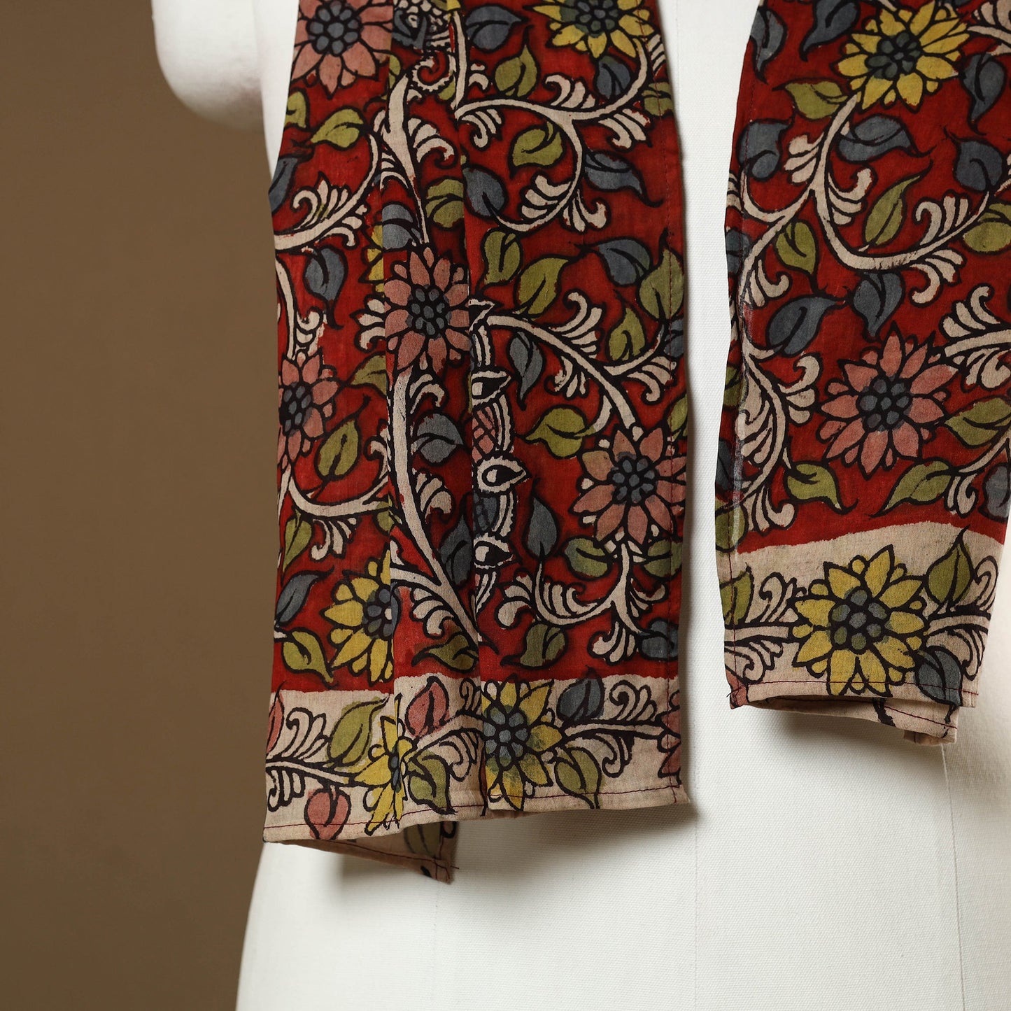  Red Handpainted Cotton Kalamkari Stole Online