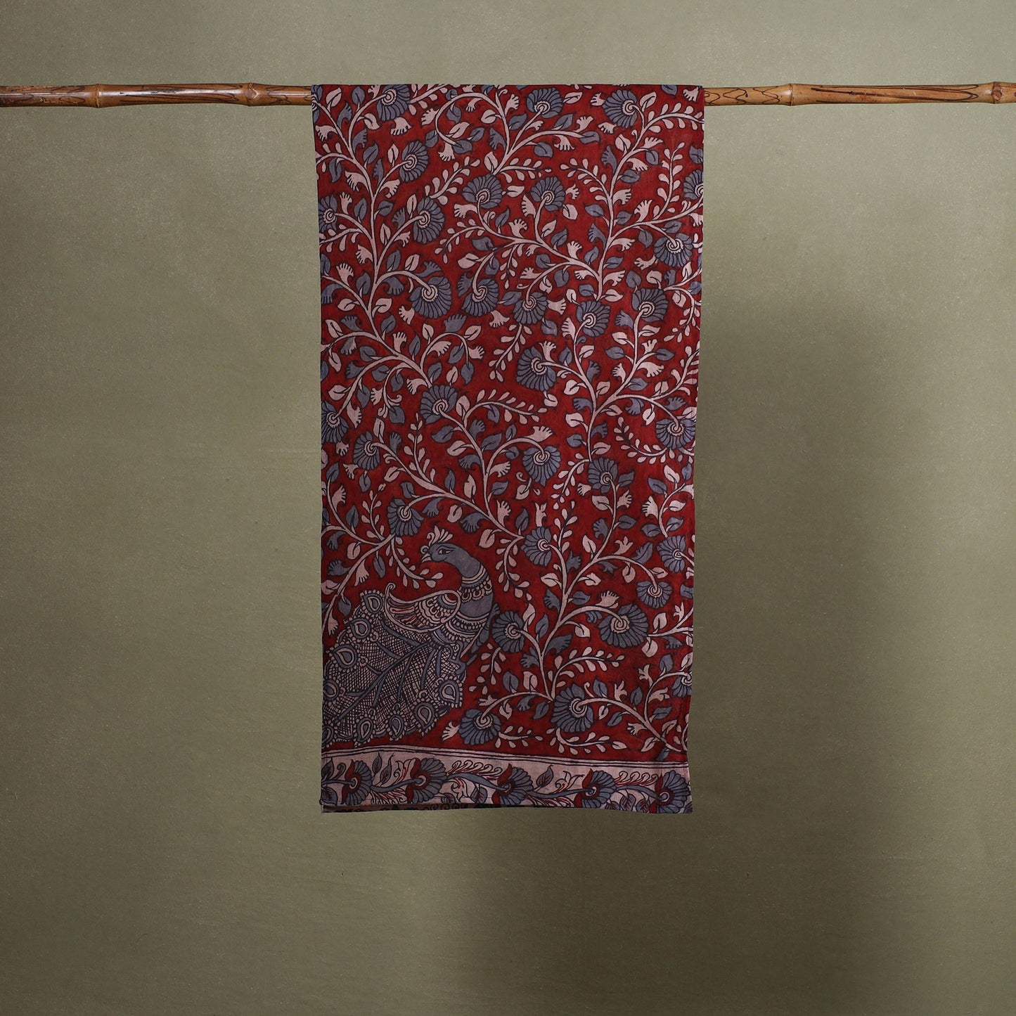 Red Handpainted Cotton Kalamkari Stole