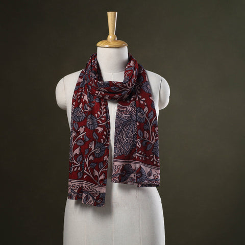 Red Handpainted Cotton Kalamkari Stole
