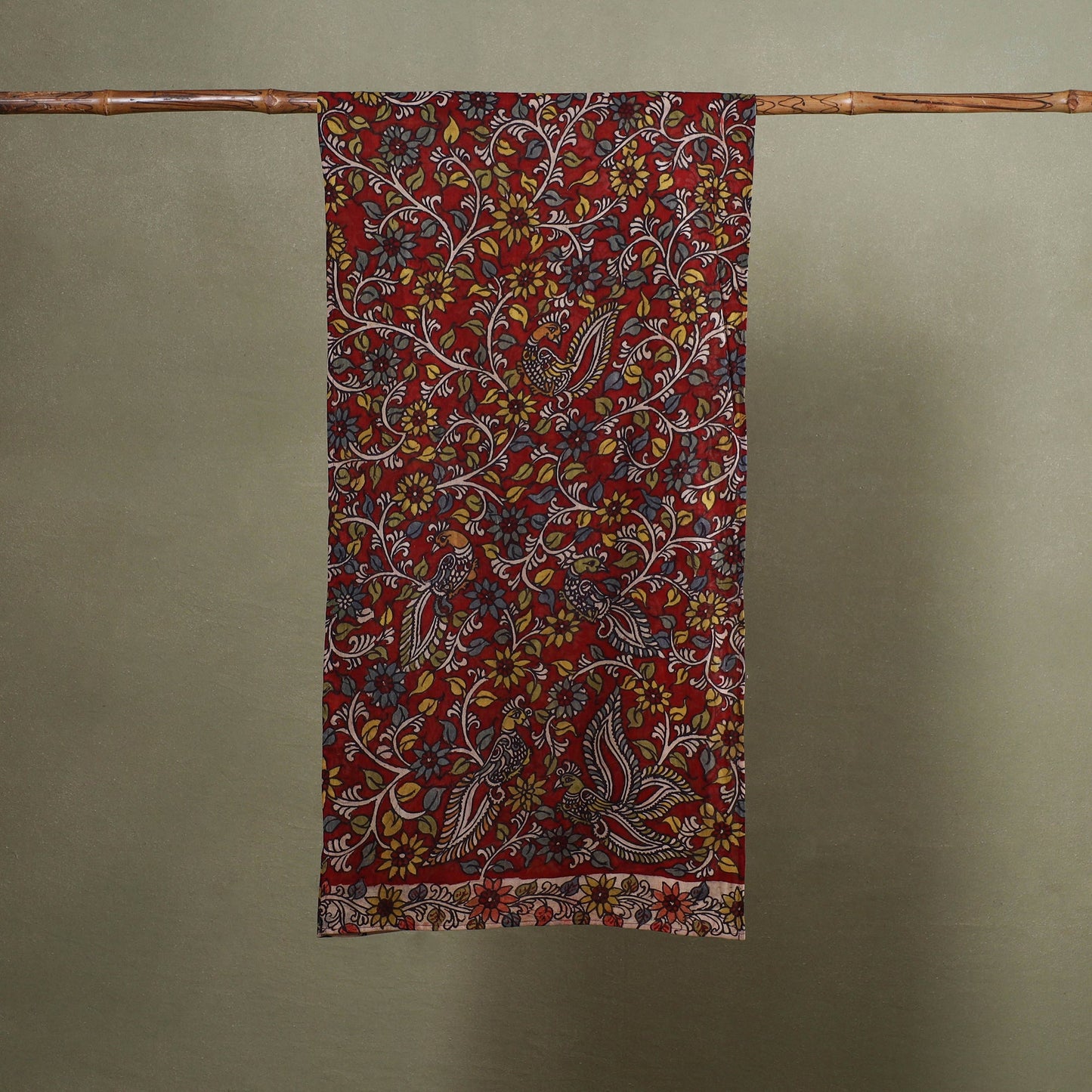Red Handpainted Cotton Kalamkari Stole