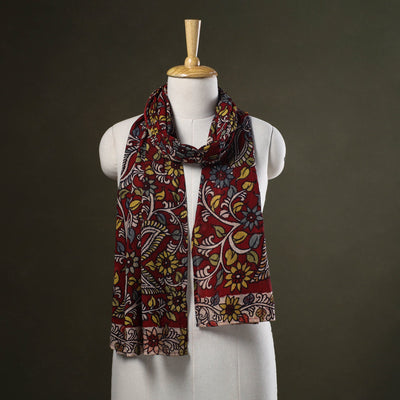 Red Handpainted Cotton Kalamkari Stole