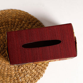 Red  Handpainted Kalamkari Natural Dyed Cotton Tissue Box 