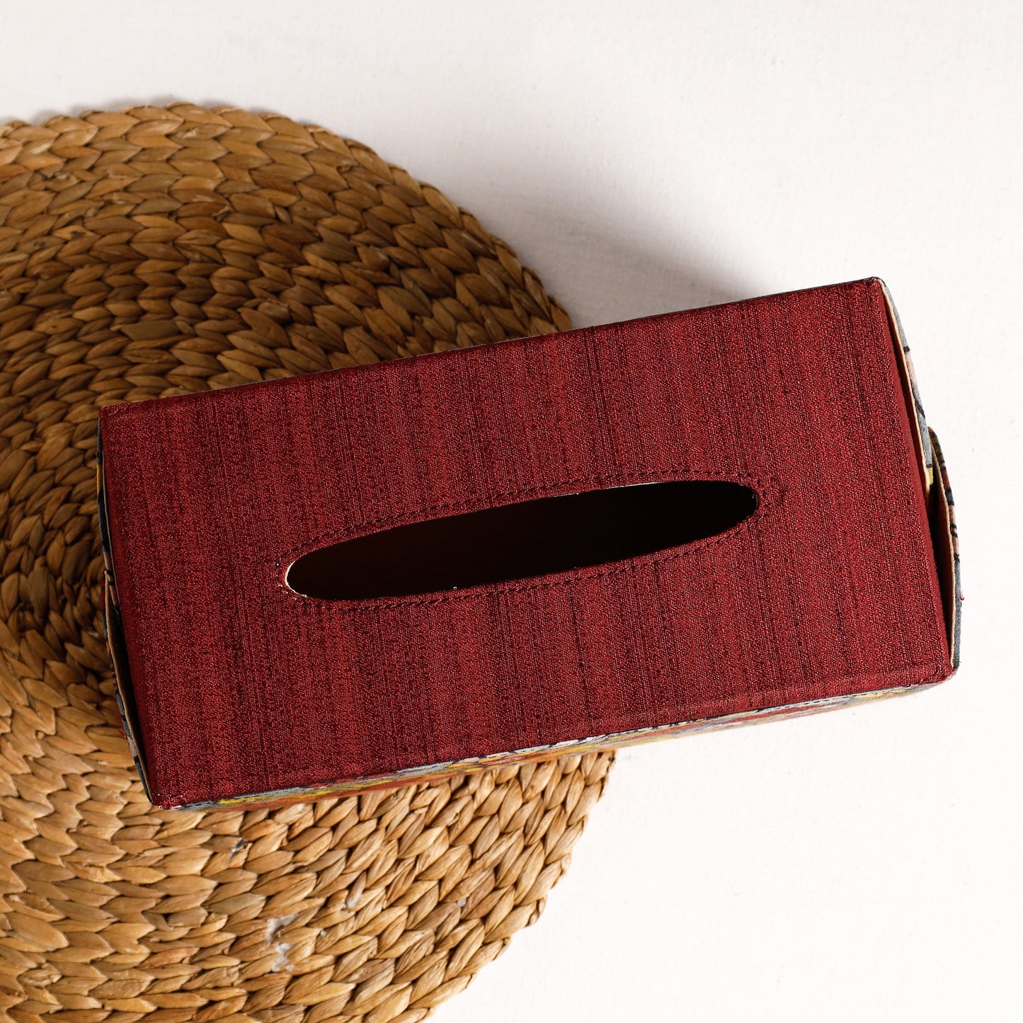 Red Handpainted Kalamkari Natural Dyed Cotton Tissue Box 