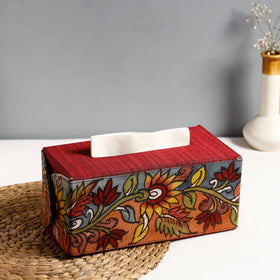 Red Handpainted Kalamkari Natural Dyed Cotton Tissue Box 