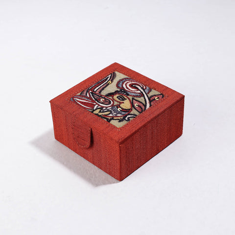 Red Handpainted Kalamkari Natural Dyed Ghicha Silk Bangle Box (Small)