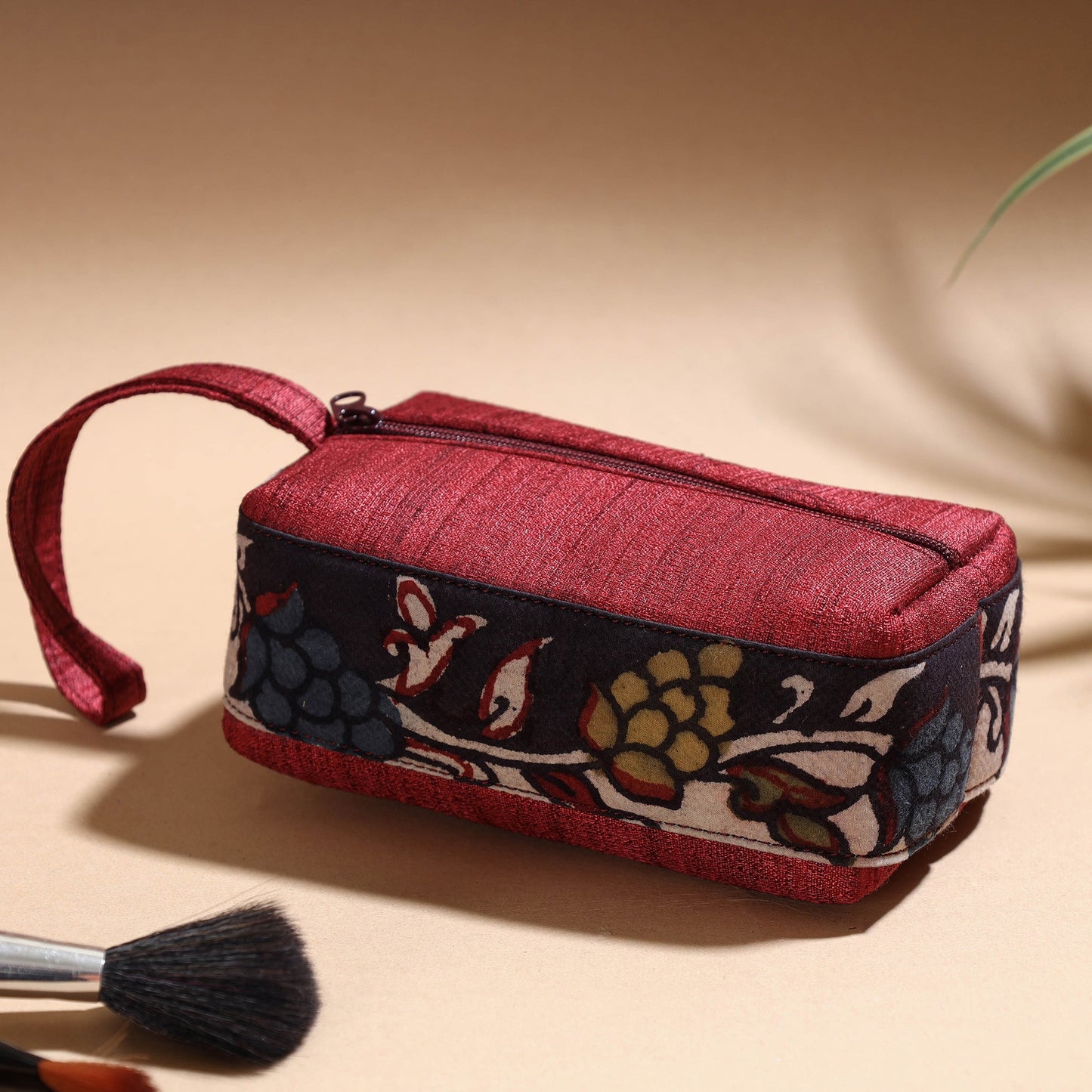  Handpainted Kalamkari Natural Dyed Ghicha Silk Multipurpose Cosmetic/Toiletry Pouch 